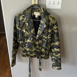 Michael Kors Green and Black Leather Jacket
